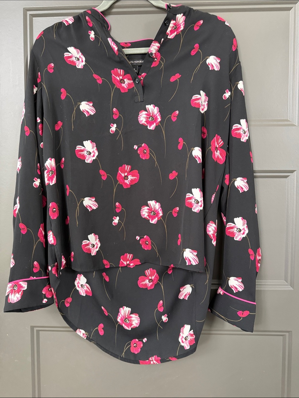 Banana Republic Black Blouse with Pink & White Floral Print